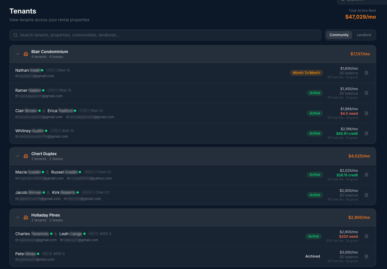 Rocco Property Management dashboard