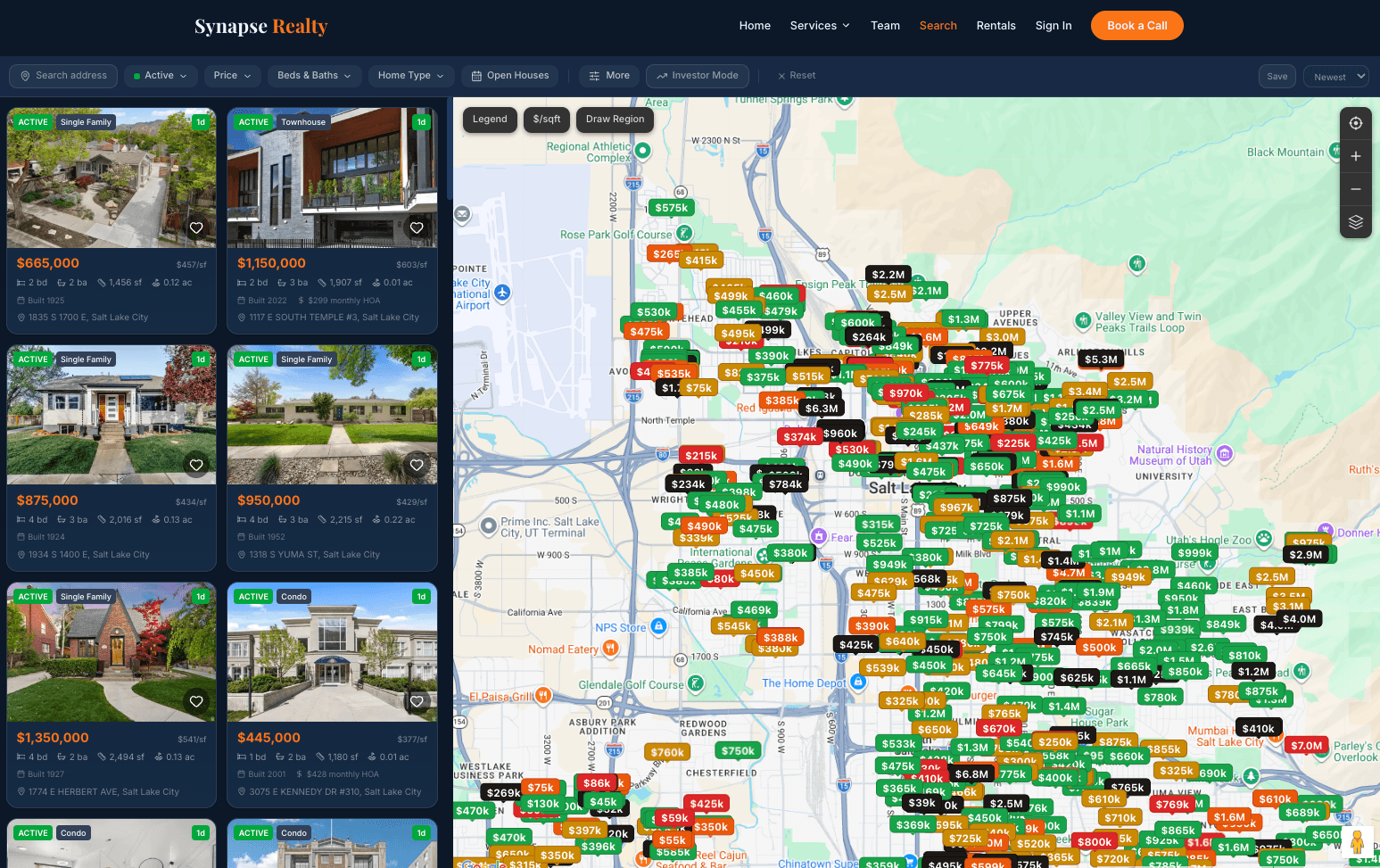 Built-in MLS listing search on a client website